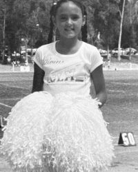 young cheerleader black and white